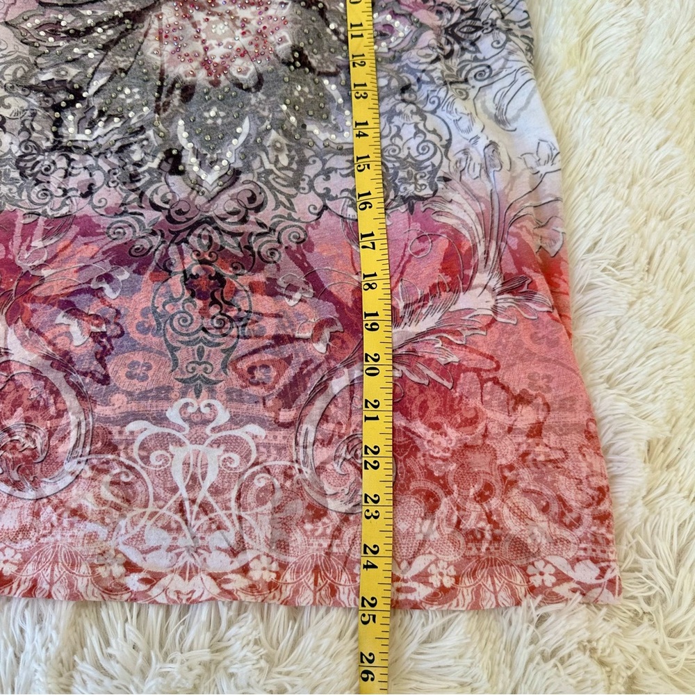 Dressbarn Women’s Floral Gray Red Short Sleeve Top Size: Large - Picture 3 of 6